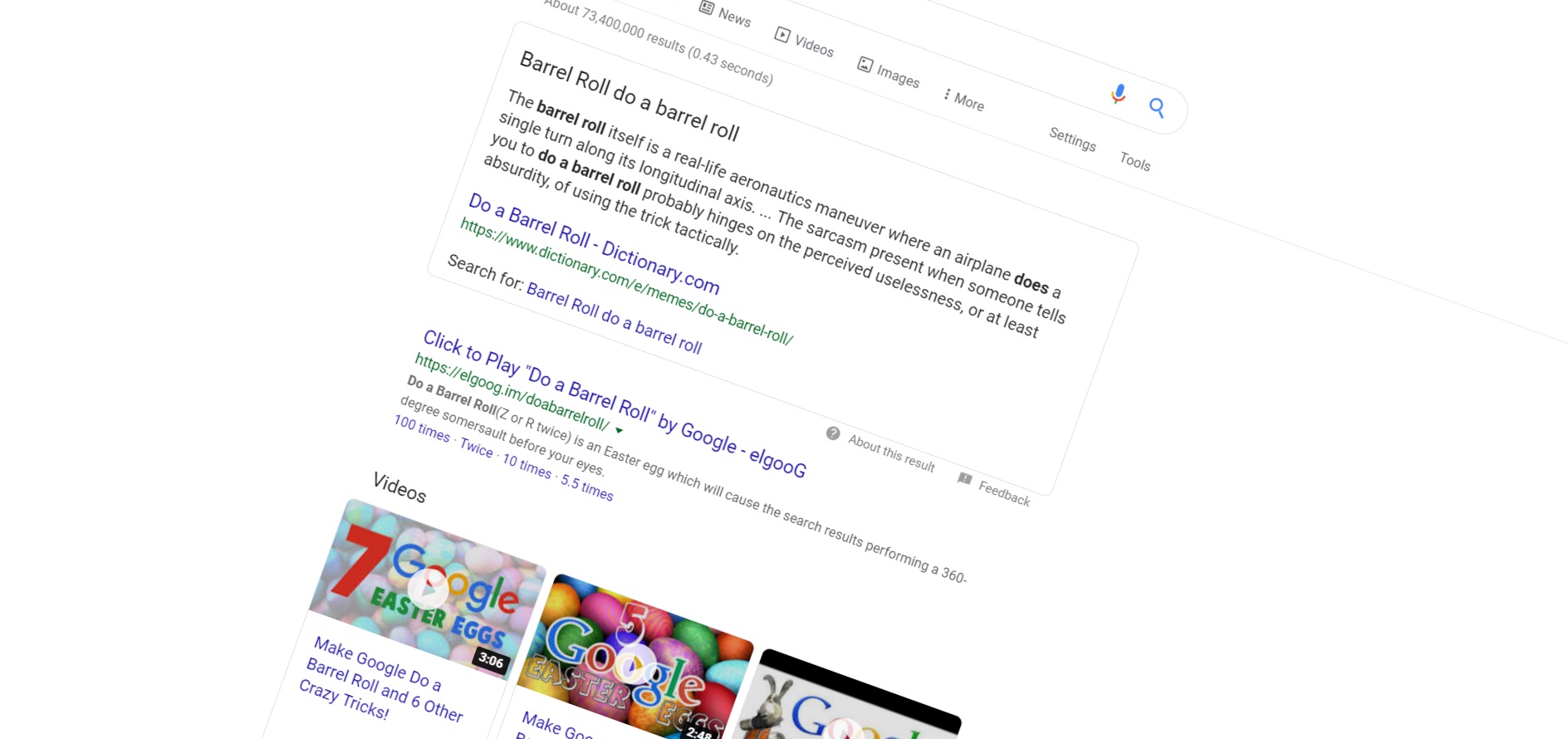 Googletricks Search do a barrel roll in google.com and see the magic :  r/google