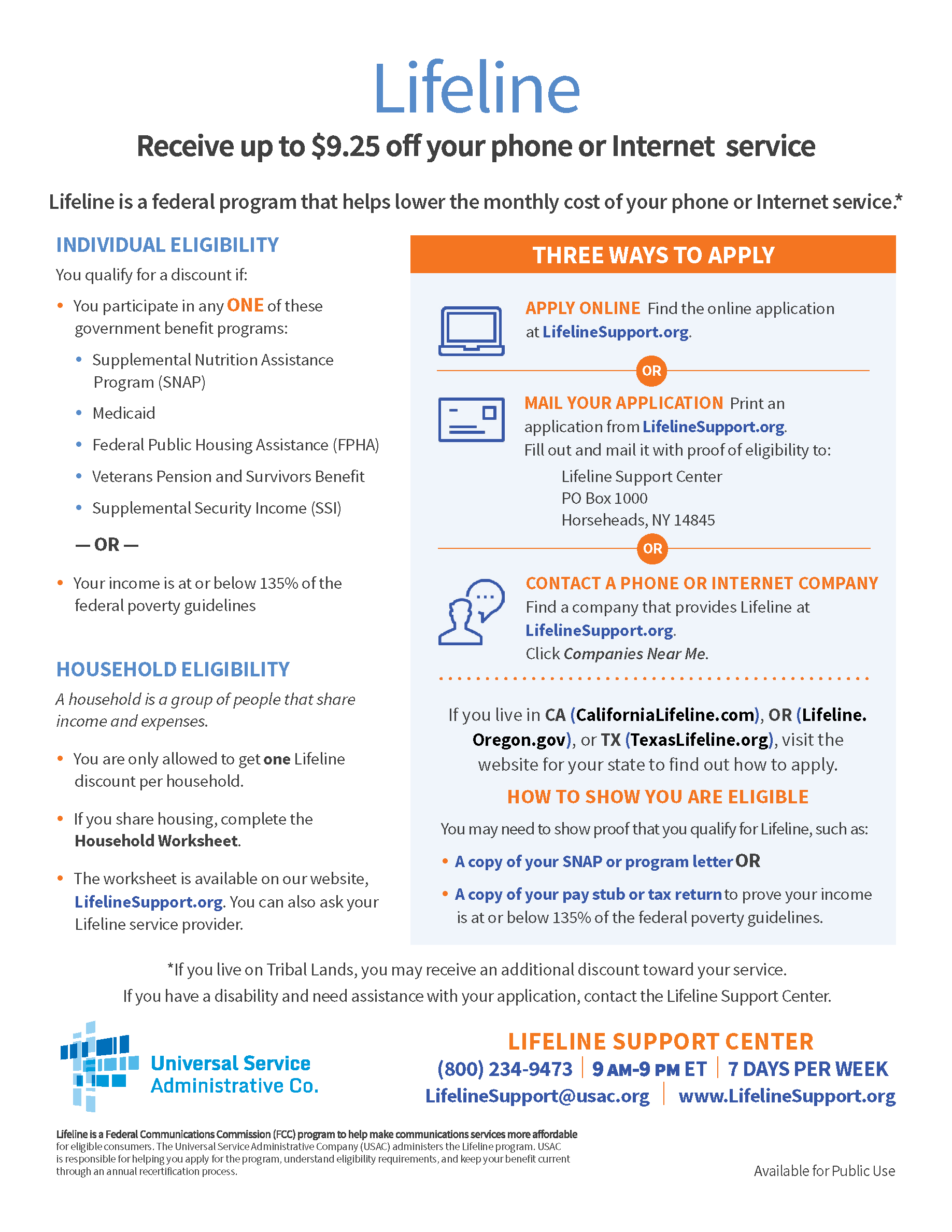 Lifeline eligibility info